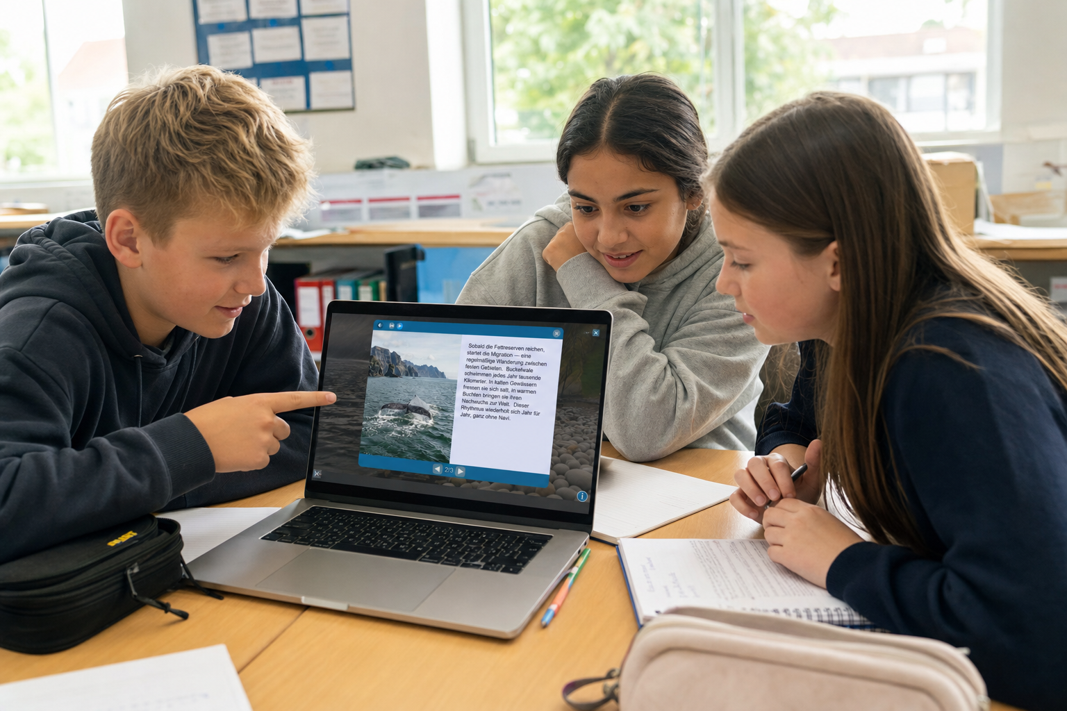 Schüler arbeiten am Laptop mit VR-Suite